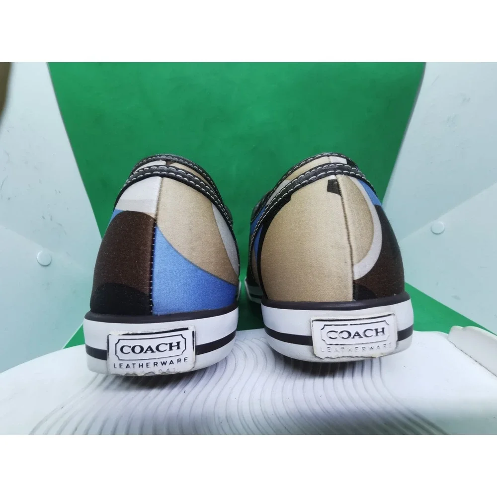 Coach Dalia Signature Canvas Sneakers Women Size 8.5M Brown Blue Cream Shoes